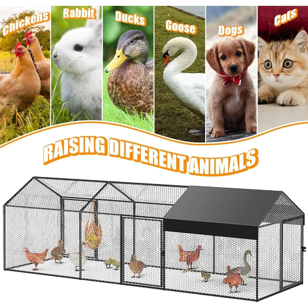 Large Metal Chicken Coop 120"40"40" Heavy Duty Chicken Run Hen House with Waterproof Anti-UV Cover for Portable Poultry Cage Out