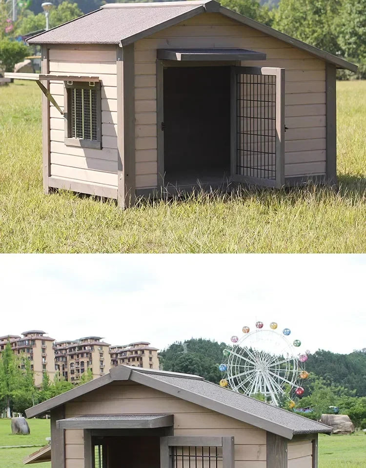 Outdoor Solid Wood Sunscreen Rain Protection Dog House Kennel Dog Cage Dog House Dog, Courtyard Villa Universal