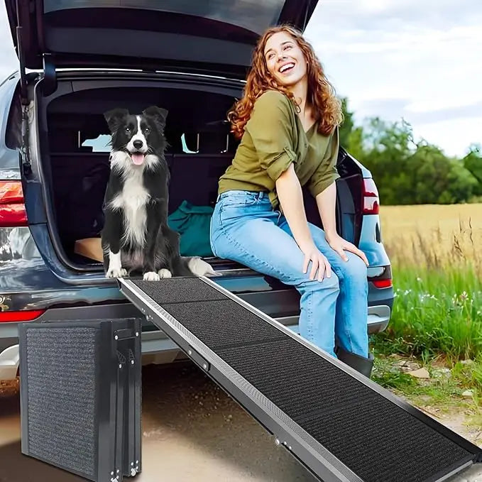 Dog Ramp for Cars SUV Truck-17.3x71in Heavy Duty Foldable Pet Stairs with Non-Slip Surface Safety Side Rails Portable Lightweigh