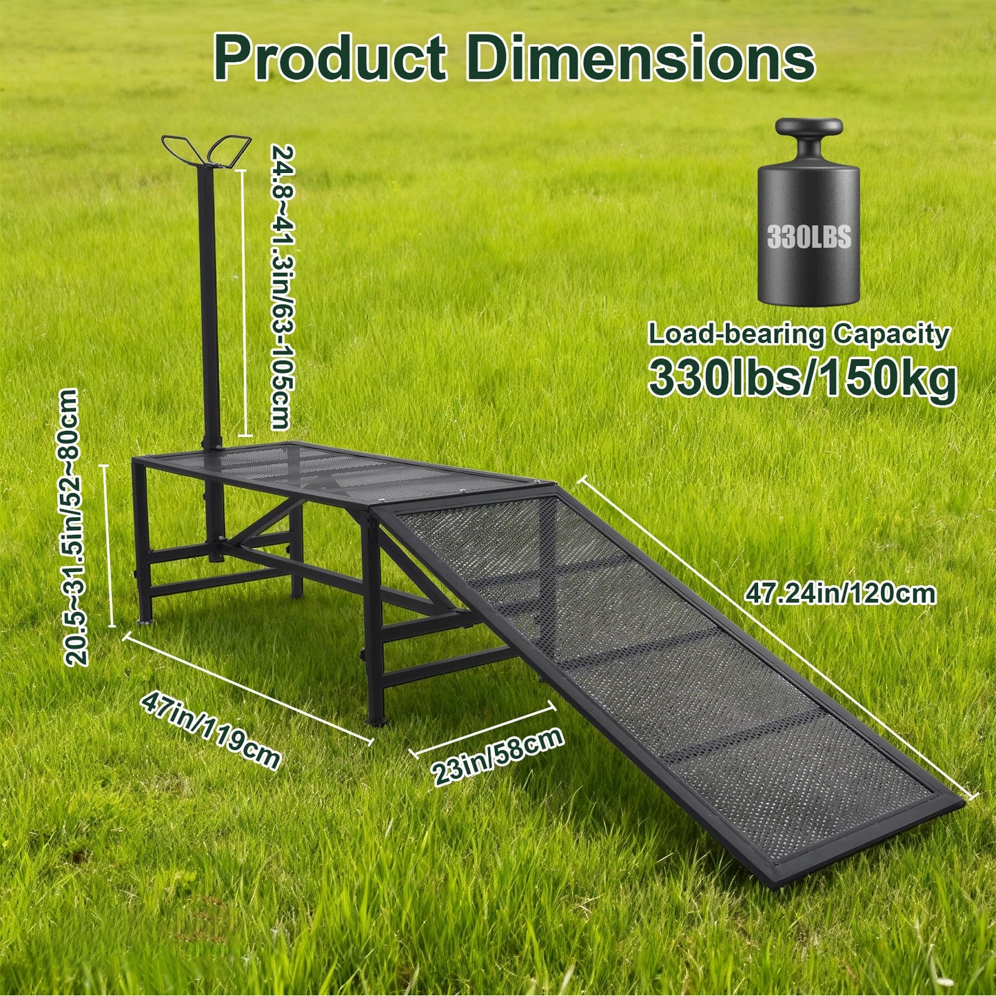 Heavy-Duty Metal Livestock Trimming Stand, 330LB Capacity Goat Milking Stand with Ramp for Hoof Care on Farms and Homesteads