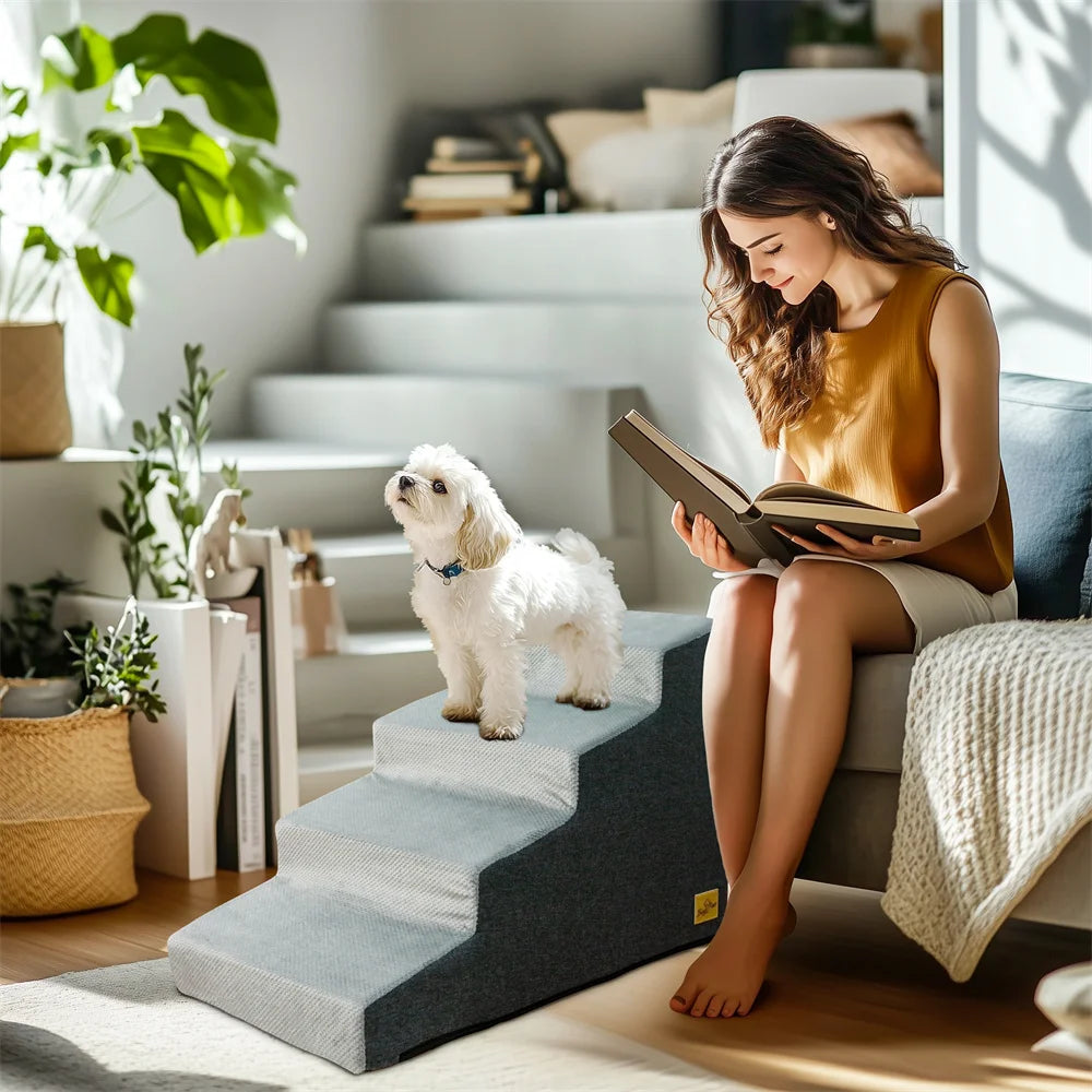 Pet 3/4 Step Stair Dog Cat Ramp Ladder High-Density Foam Sponge Dogs Sofa Removable and Washable Training Pet Ramp Stairs