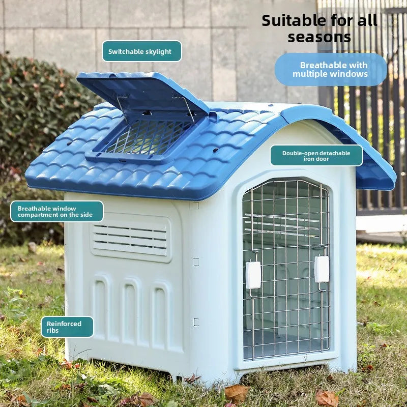 Large Waterproof Outdoor Dog House - Detachable & Washable Dog Cage for Medium/Large Breeds, All-Weather Shelter