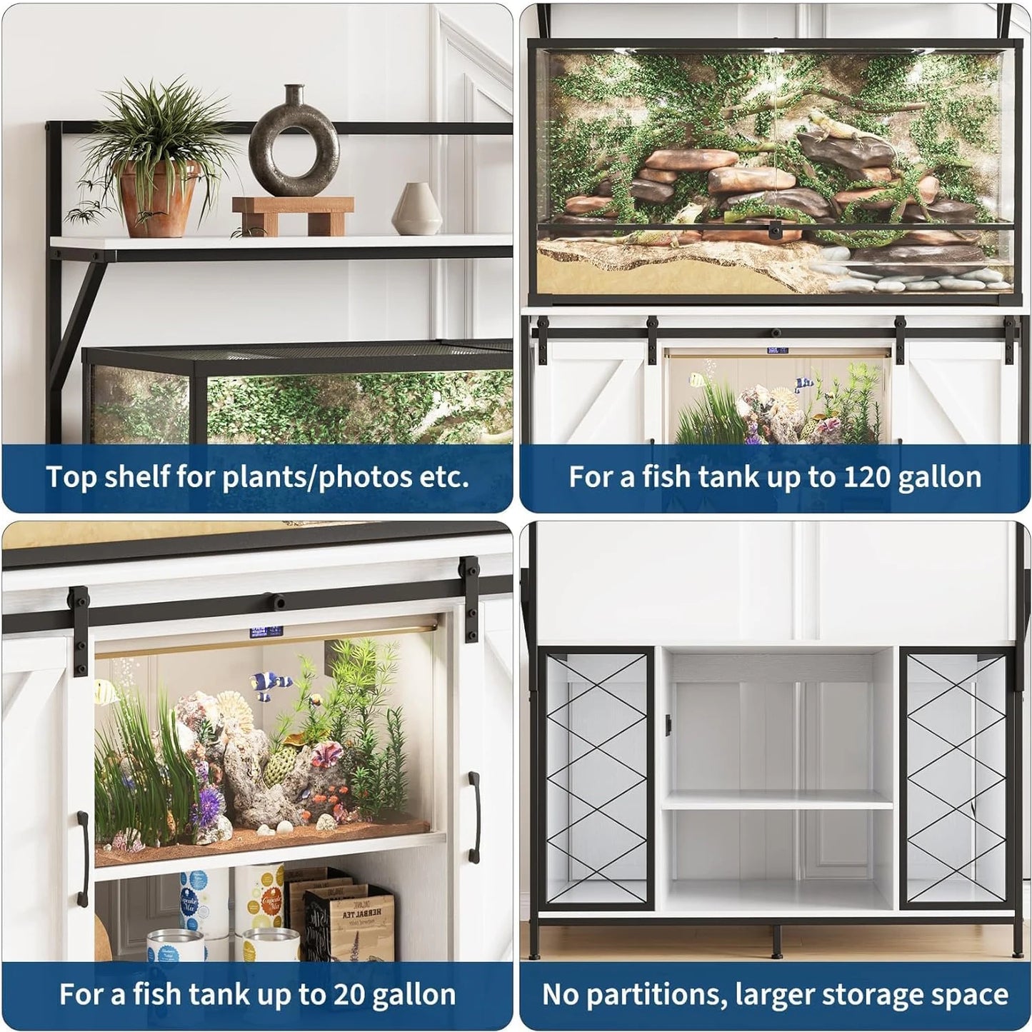 48"x24" Reptile & Aquarium Stand 1200LBS Heavy Duty Fits 40-120Gal Power Outlet & USB For Bearded Dragon Turtle Terrarium
