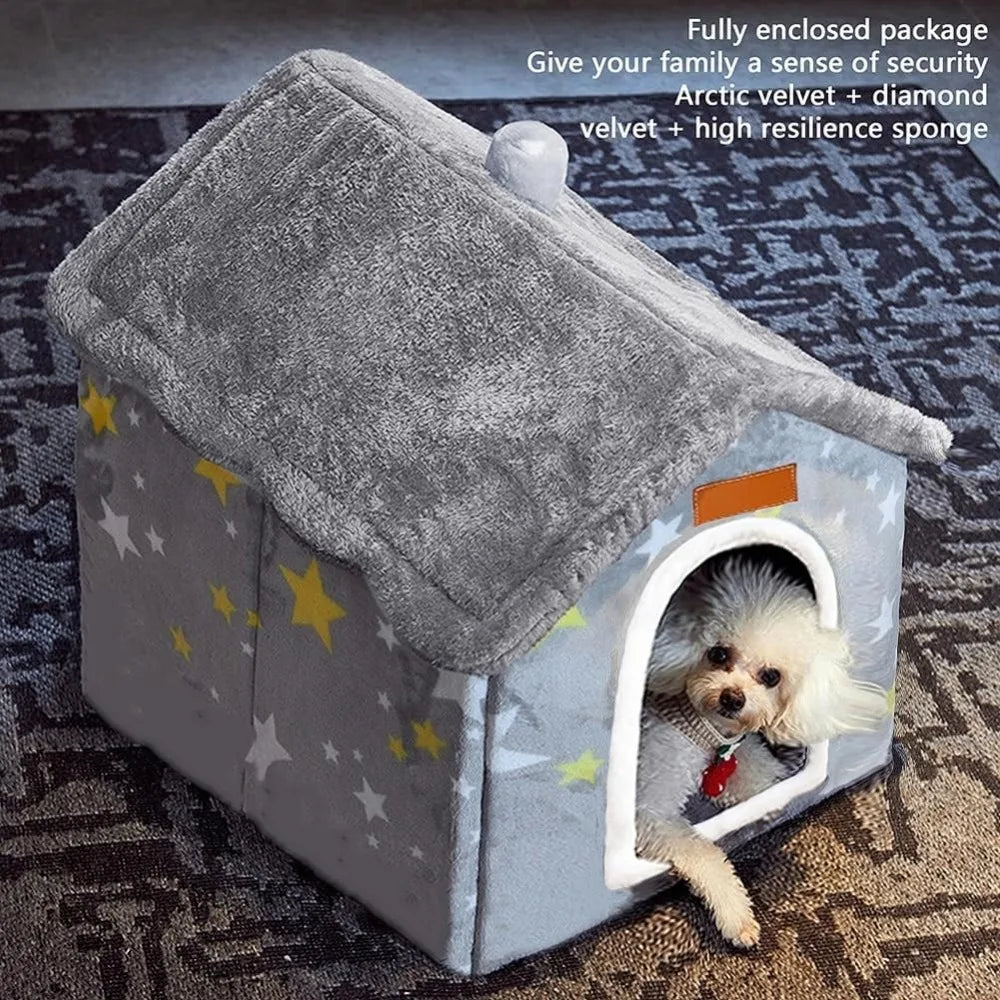 Dog House Indoor Memory Sponge, Foldable Dog House Kennel Bed Mat with Cushion for Small Medium Large Dogs Cats, Winter Warm Cat