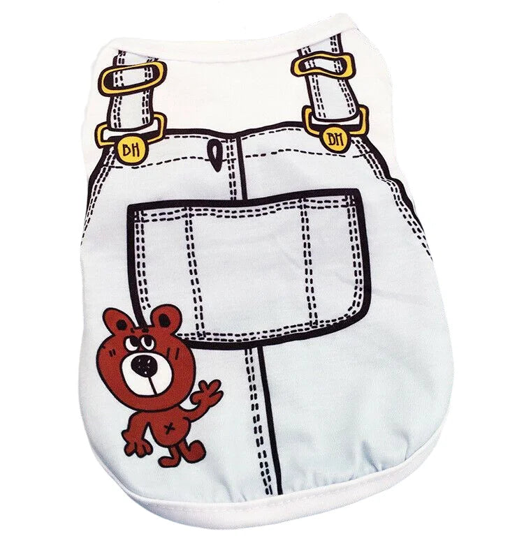 Cartoon Print Cotton Pet Apparel - 3-Season Vests/Coats/Shirts for Dogs & Cats