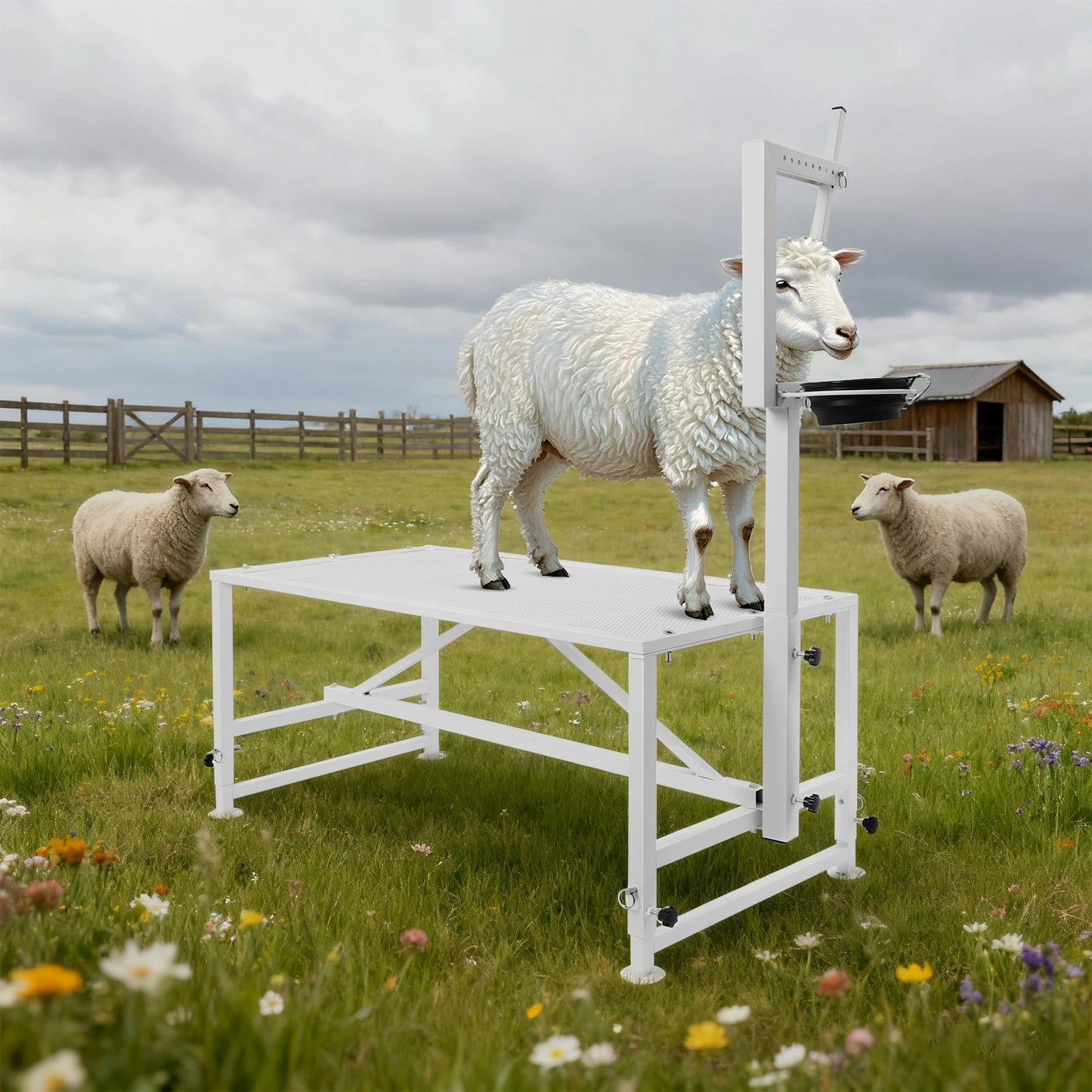 Sheep Trimming Stand, Adjustable Goat Milking Stand, Heavy Duty Metal Stand 600lbs Load for Goat Milk and Sheep Trimming