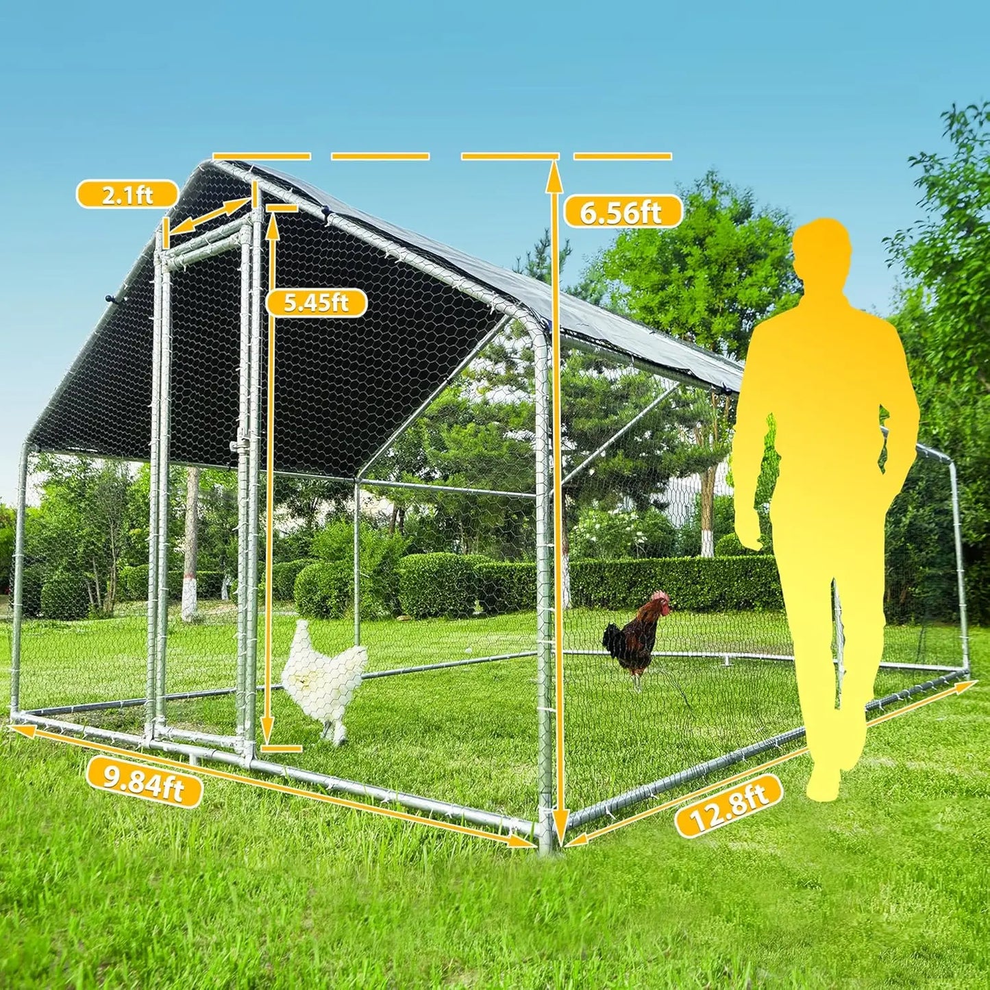 Large Metal Chicken Coop, Chicken Runs for Yard with Cover Walk-in Poultry Cage for 10 20 Chickens, Chicken Pen Duck Coop with W