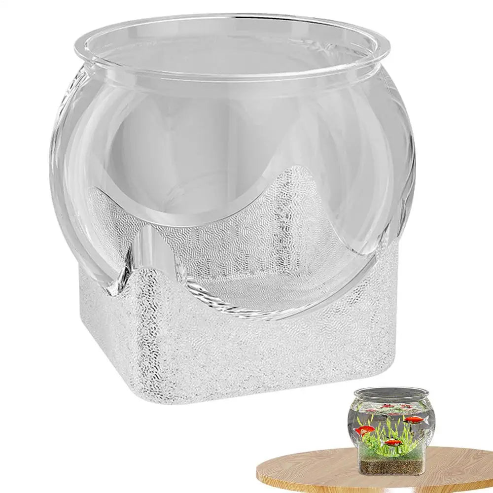 Ultra Clear Round Fish Bowl Plastic Removable Desktop Fish Tank 360-Degree View Desktop Small Aquarium Tabletop Ornament