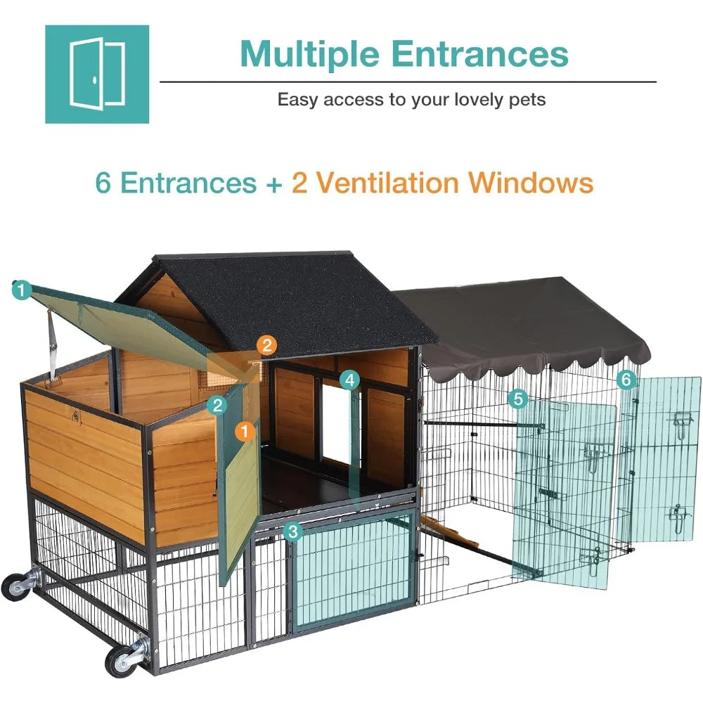 Large Steel Frame Chicken Coop for 6-8 Hens with Nesting Box and Waterproof Cover