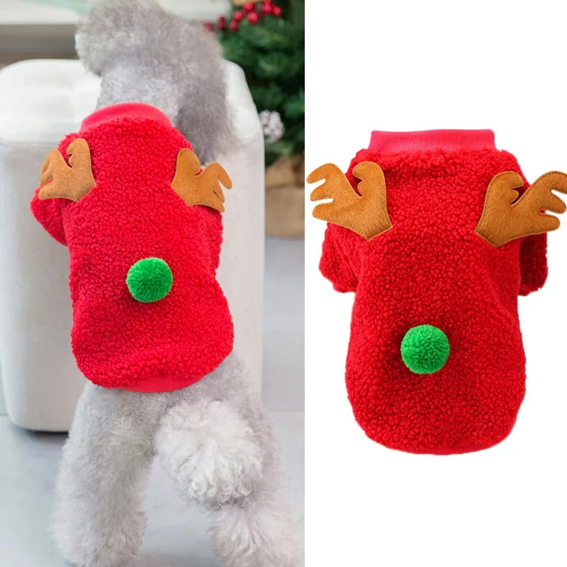 Autumn Winter Cute Christmas Dog Coat Grain Velvet Pet Dog Sweater New Year Party Sweater Shirt Festival Pet Clothing Outfit