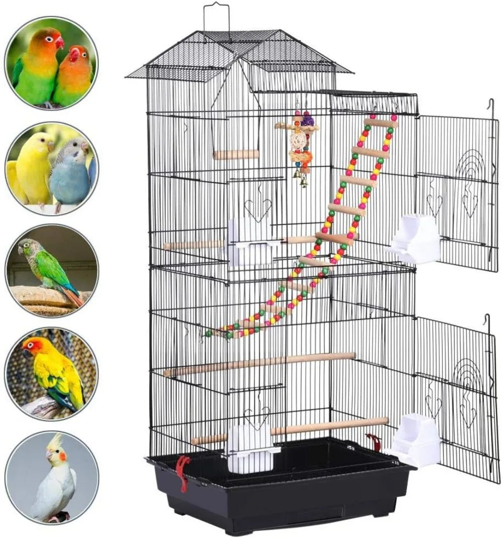 39-inch Large Flight Parrot Bird Cage for Small Quaker Cockatiel Sun Parakeet Conure Budgie Finch Lovebird Canary with Toys