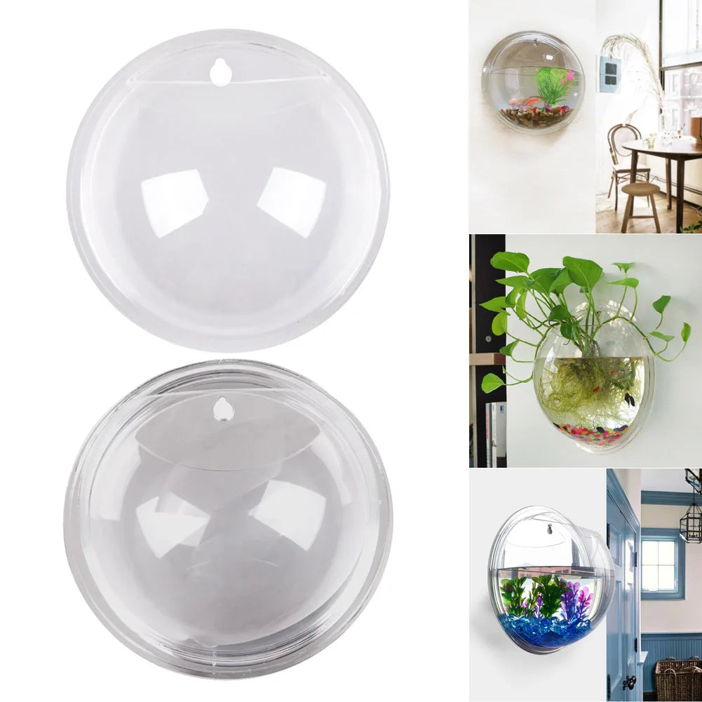 Wall Hanging Plant Bowl Viewable Fish Tanks for Indoor Furniture (Transparent)