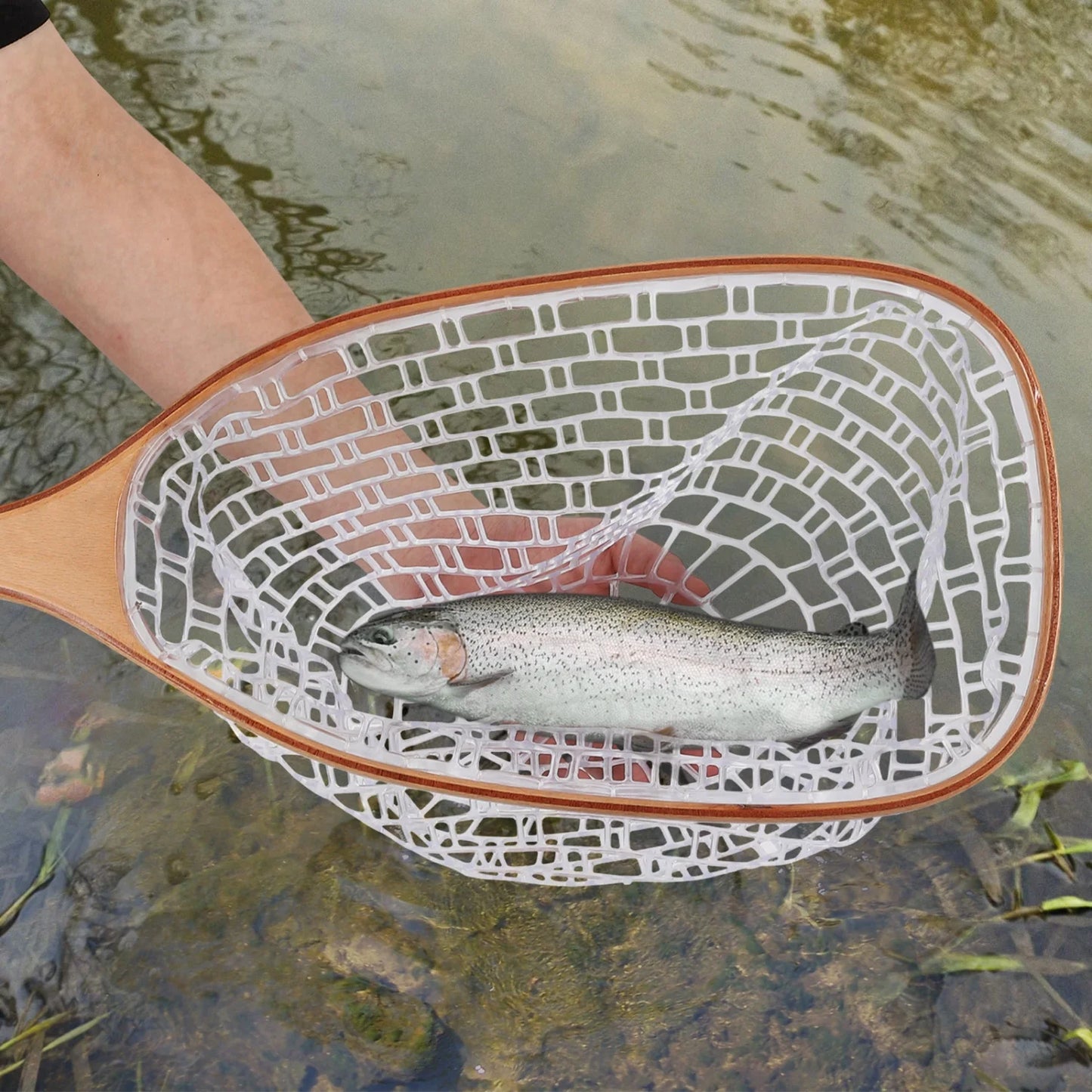 Fly Fishing Net, Trout Net, Wooden Frame Fly Fishing Landing Net for Catch and Release, Fly Fishing Gear for Stream Fishing