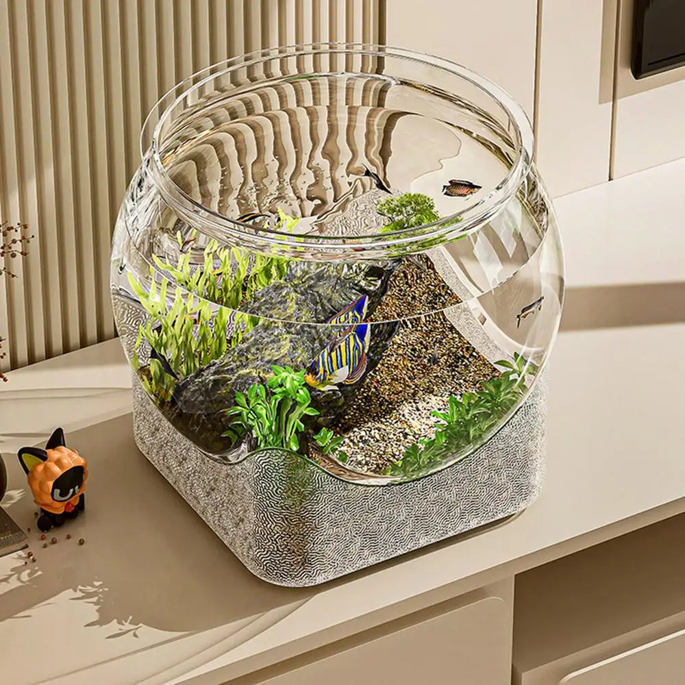 Ultra Clear Round Fish Bowl Plastic Removable Desktop Fish Tank 360-Degree View Desktop Small Aquarium Tabletop Ornament