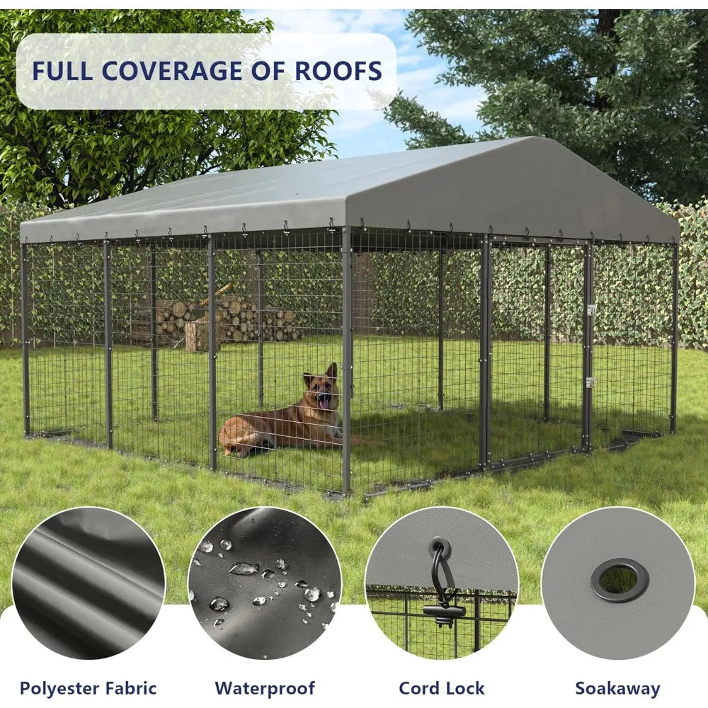 Large 10x10x6 FT Outdoor Dog Kennel with Heavy Duty Construction, Double Locks, and UV-Protected Waterproof Roof