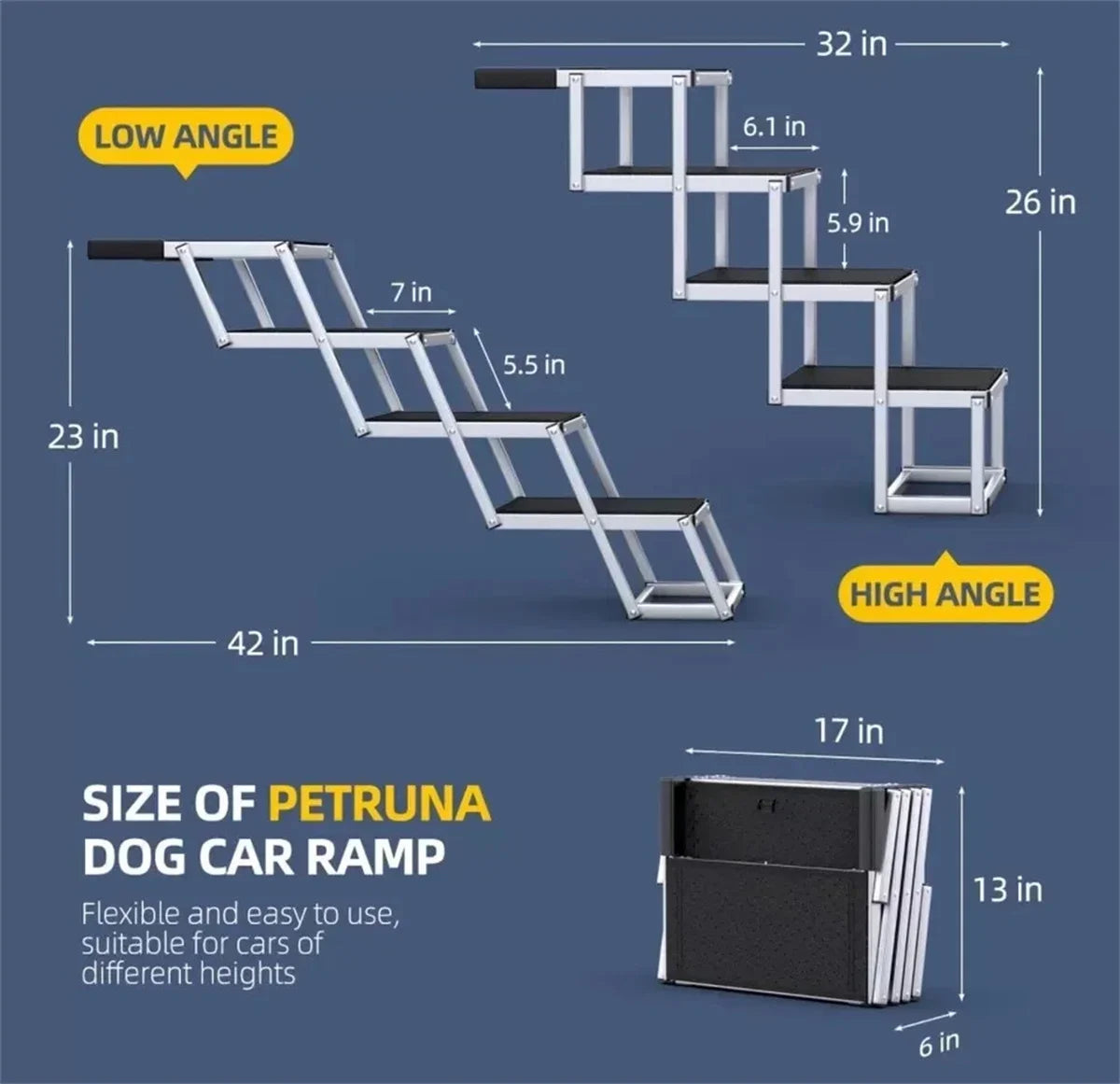In Vehicle Mounted Four Step Folding Dog Stairs Heavy Duty