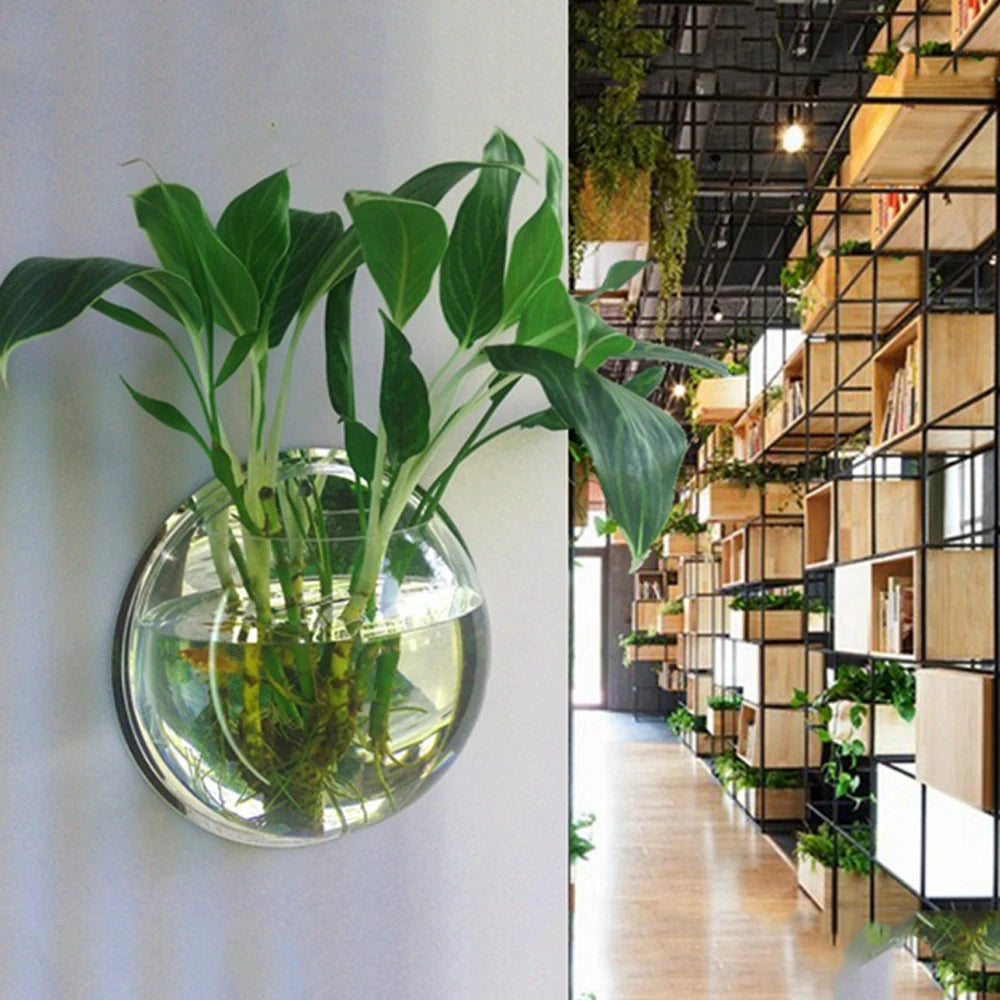 Fish Tanks Home Decoration Wall Mount Fish Tanks Goldfish Bowl Acrylic Hanging Aquariums Flowerpot Flower Vase 15/23CM