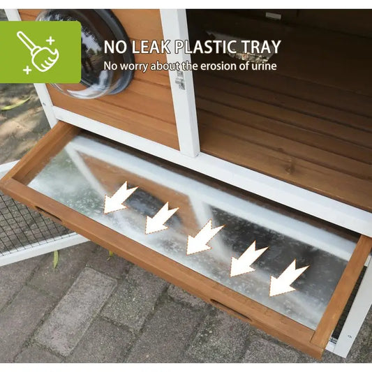 2-Tier Wooden Rabbit Hutch with Waterproof Roof, Removable Pull-Out Tray, Ideal Outdoor Bunny Cage for Small Pets, Featuring