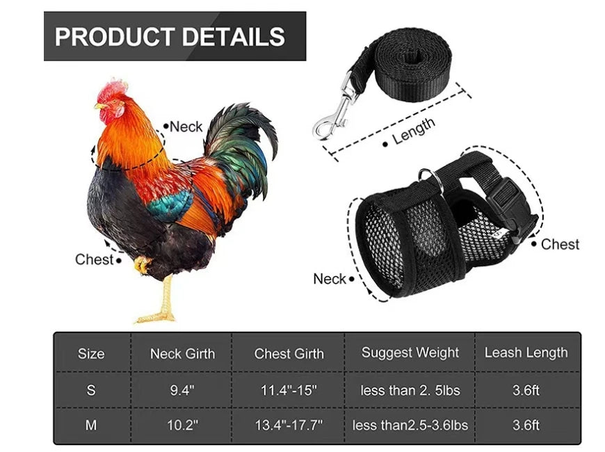 Fashion Chicken Duck Vest Hen Belt Pet Harness Matching Collars Bow Comfortable Leads Mesh Breathable Poultry Supplies Leash