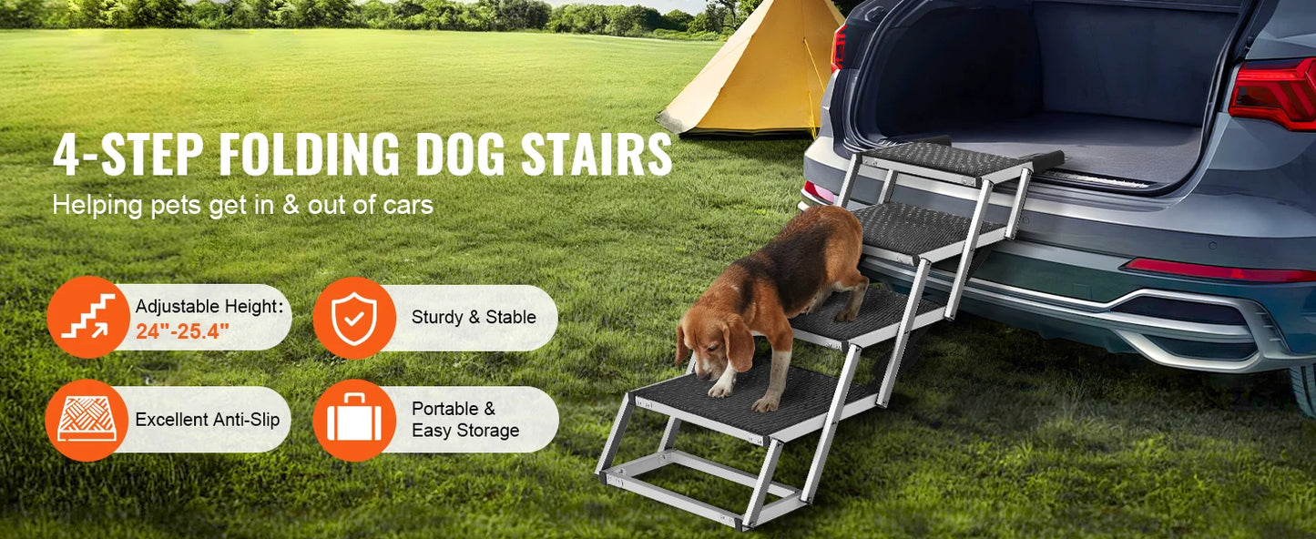 SucceBuy Dog Stair for Cars Wide Dog Car Steps Folding Portable Pet Steps Lightweight Aluminum for Car SUV and Truck 150 lbs