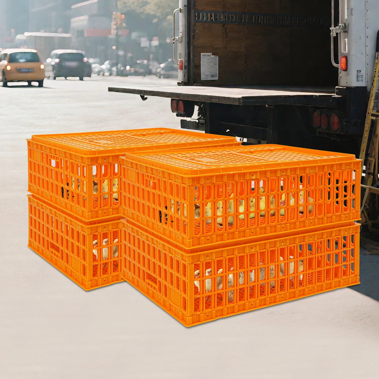 Plastic Chicken Transport Cage Stackable Poultry Crate Ventilated Farm Animal Carrier for Chickens Ducks