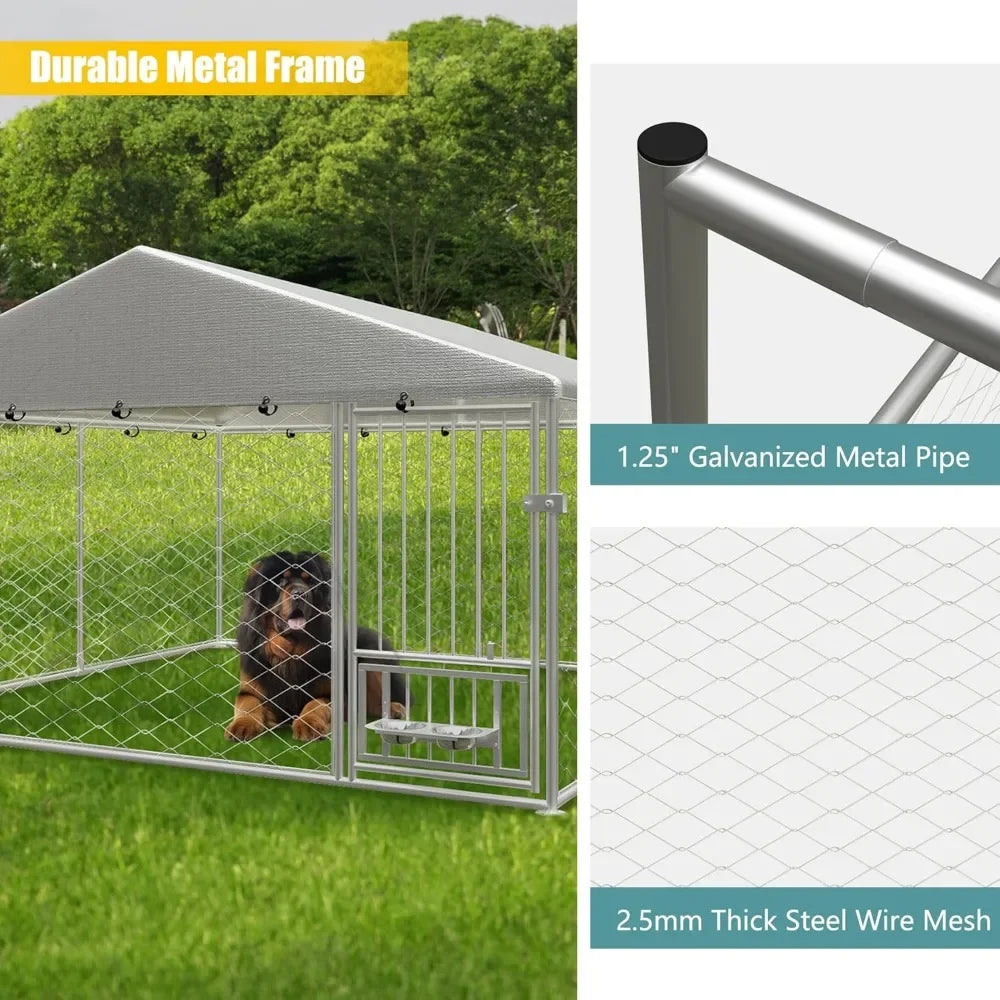 Dog Kennel Outdoor, Dog House with Waterproof Roof & Secure Lock, Large Dog Crate Fence, Outside Pet Playpen for Chicken