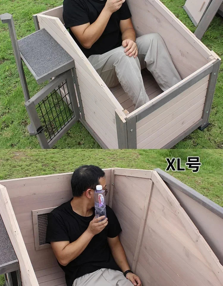 Outdoor Solid Wood Sunscreen Rain Protection Dog House Kennel Dog Cage Dog House Dog, Courtyard Villa Universal