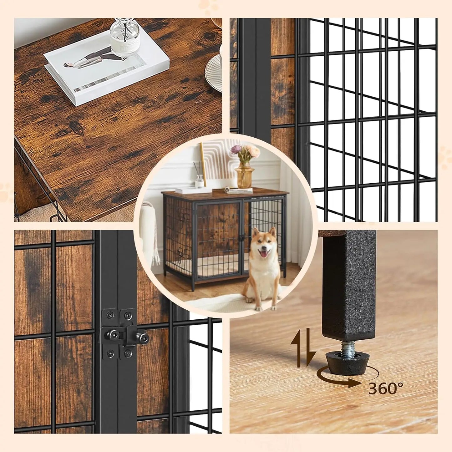 Wooden Dog Crate Furniture with Cushion, Heavy Duty Kennel End Table for Small Medium Large Dogs Indoor House