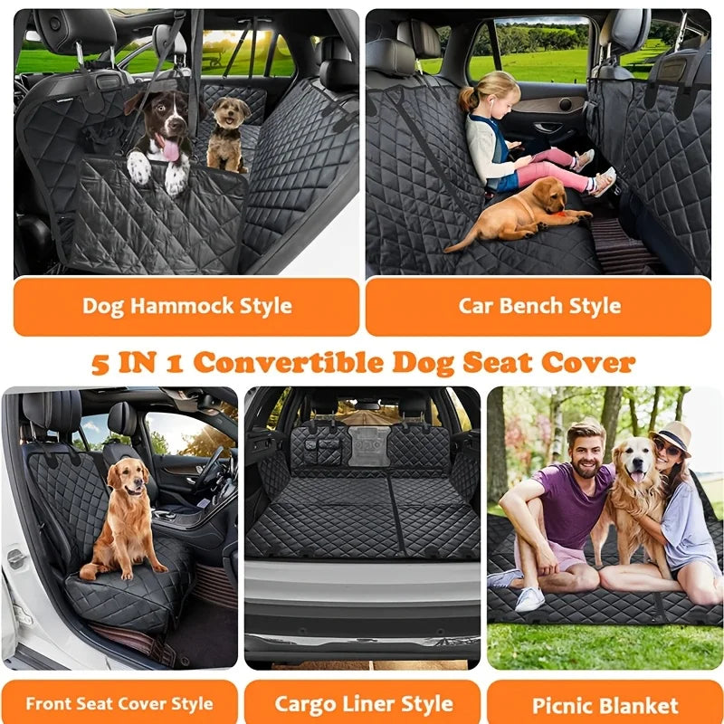 Pet Car Seat Cushion 5-in-1 Convertible Dog Car Seat Cover For Rear Seat 60/40 Split Dog Seat Cover For Car Anti Slip Dog Hammoc