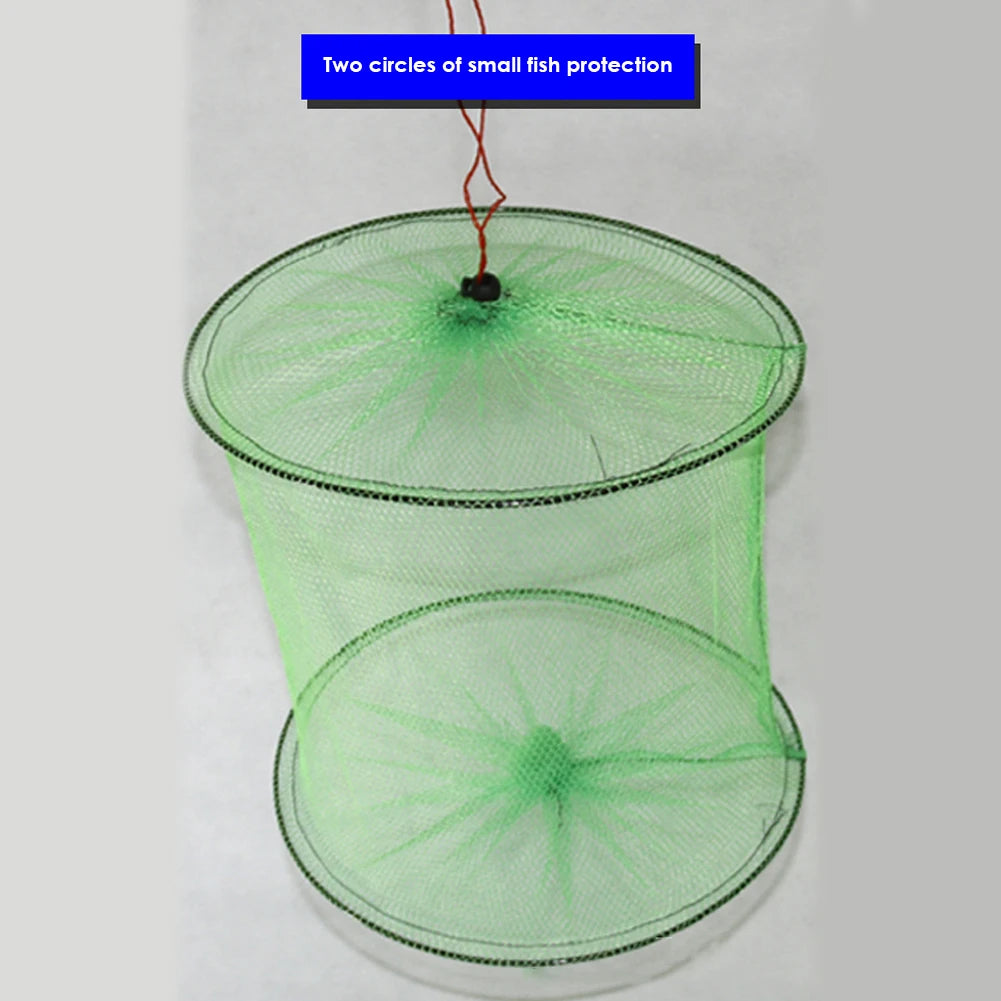 Foldable 2-Layer Fish Guard Nets Mesh Outdoor Portable Nylon Fish Crab Lobster Storage Cage Fishing Trap Network