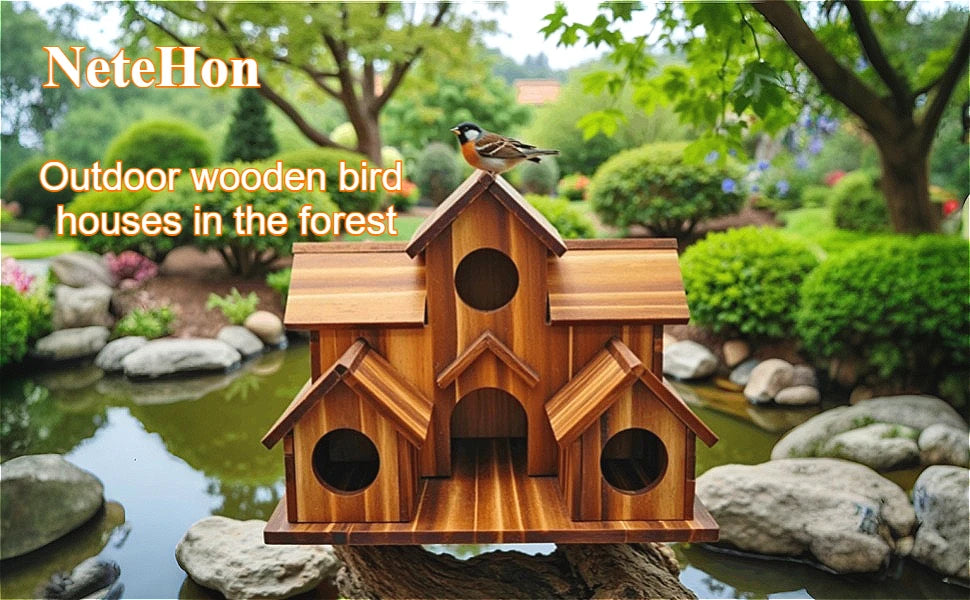 Outdoor bird house, handmade 6-hole, hanging bird house, used for gardening decoration and bird habitat