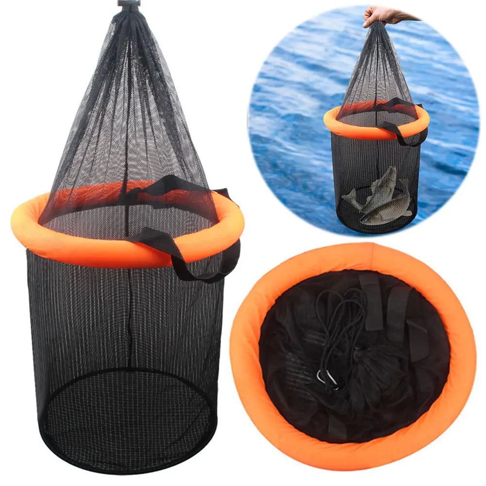Floating Fishing Bait Basket Foldable Fishing Holder Bucket Fishing Bucket Storage Bag for Caught Fish
