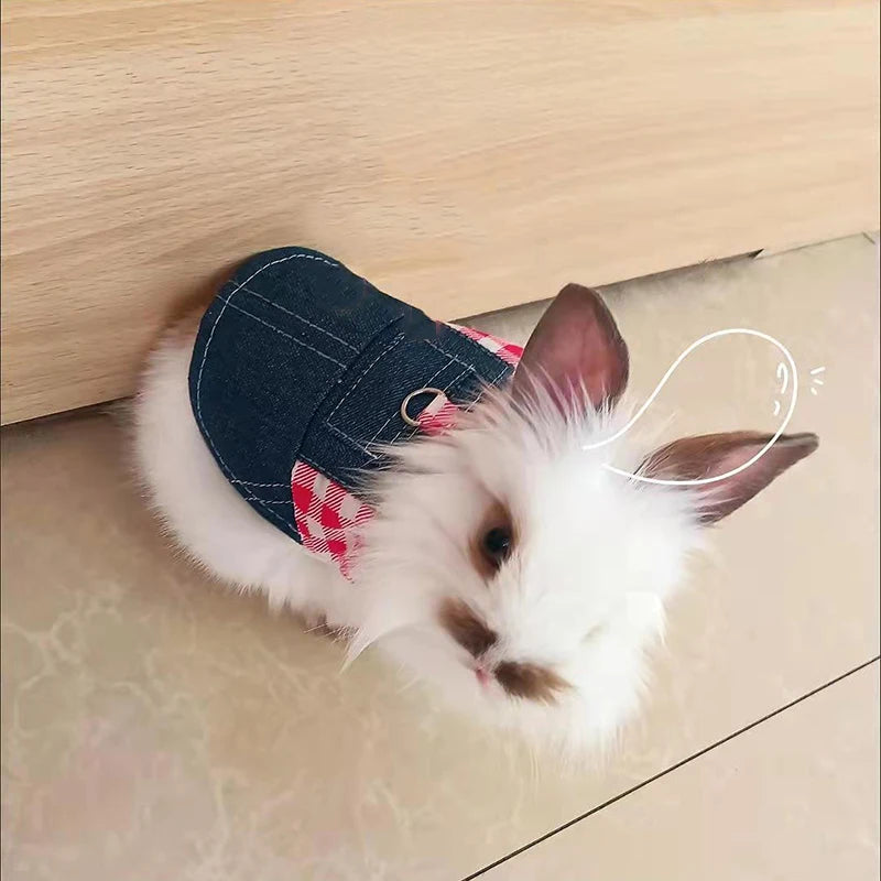 Stylish Denim Pet Harness & Leash Set - Rabbit Bunny Guinea Pig Walking Costume for Small Animals Safety Accessory