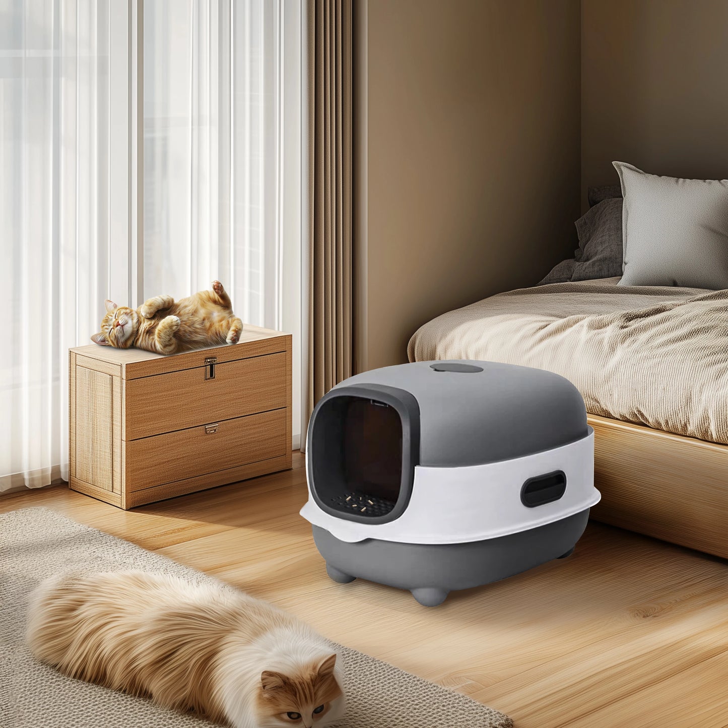 Bingopaw Large Cat Litter Box with Cat Litter Scoop with Lid, Oval Oblong Hooded Front Entry and Exit Leak-Proof Litter Cat Box