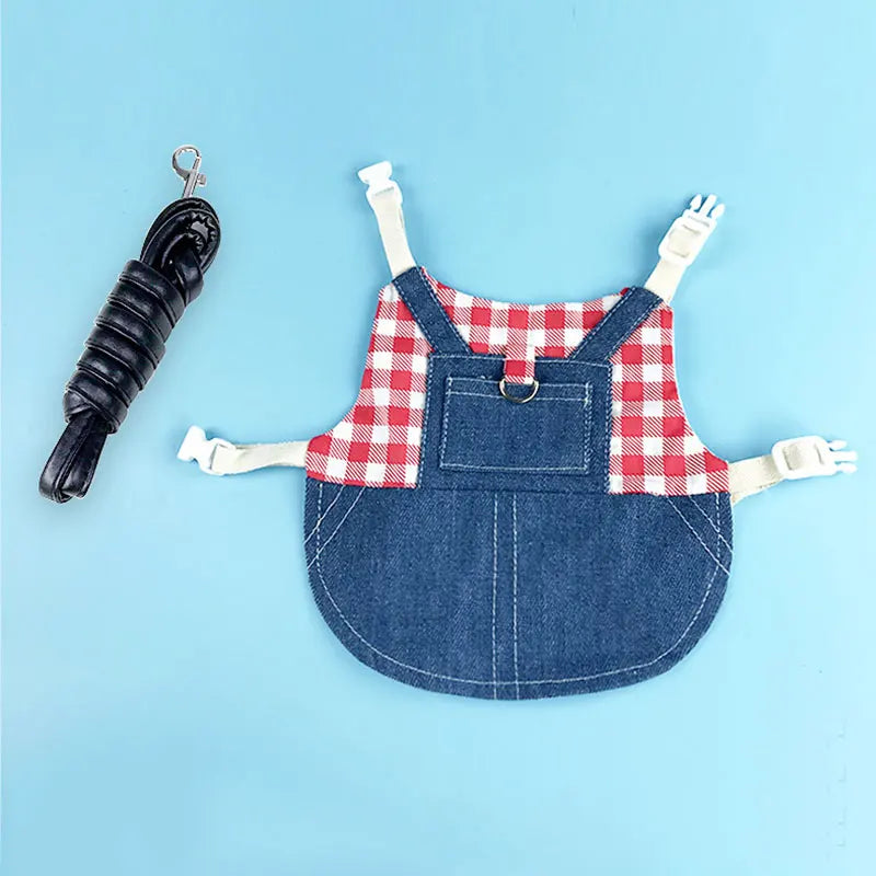 Stylish Denim Pet Harness & Leash Set - Rabbit Bunny Guinea Pig Walking Costume for Small Animals Safety Accessory
