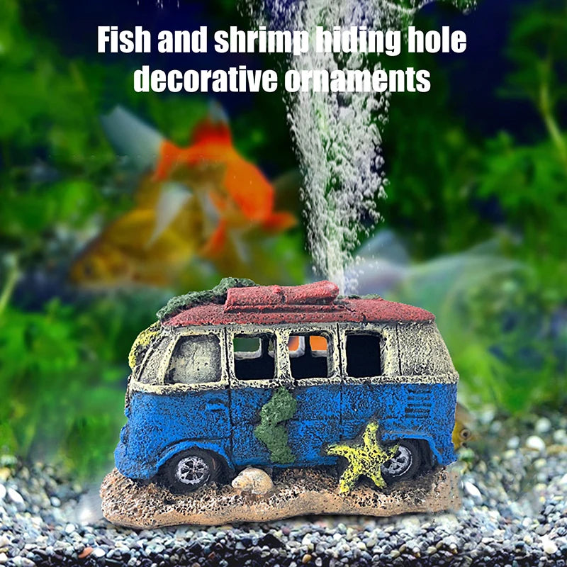 Car Wreck Fish Tank Decor, Fun Aquarium Ornament with Hiding Caves, Creates an Underwater Adventure for Your Fish