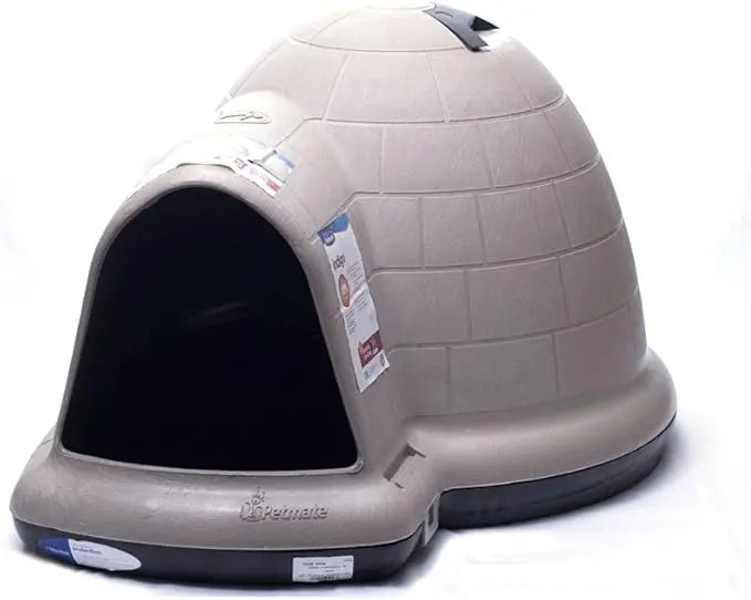 Petmate Outdoor Weatherproof Dog House - Indigo Igloo for Large Dogs, 50-90 Pounds, Made in USA, Taupe/Black