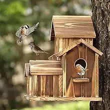Outdoor bird house, handmade 6-hole, hanging bird house, used for gardening decoration and bird habitat