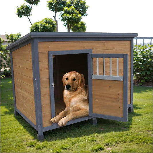 Large Dog House Outdoor Weatherproof Wooden Dog Kennel, Dog Houses for Large Dogs Outside with XL XLarge House Doghouse