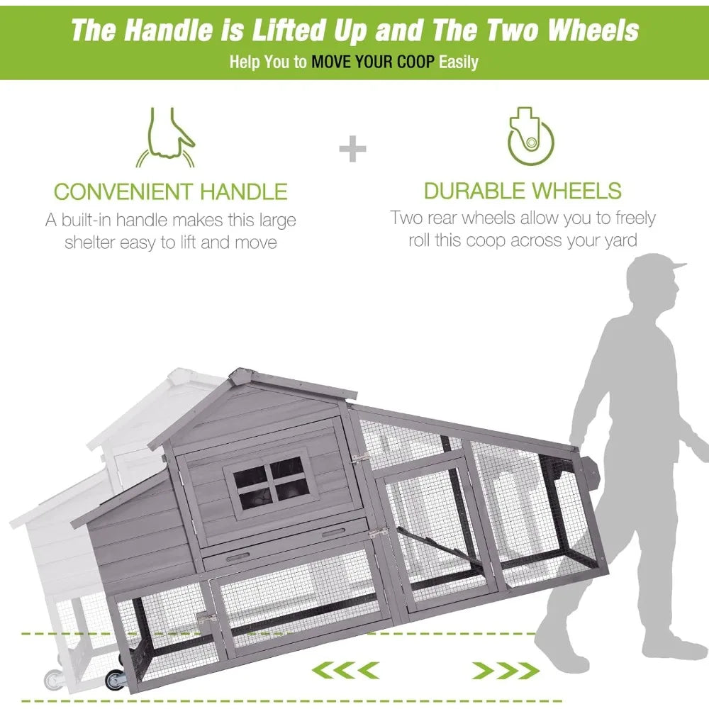 Portable Expandable Chicken Tractor with Wheels for Outdoor Hen Housing, Suitable for 2-4 Chickens, 67.3" Length