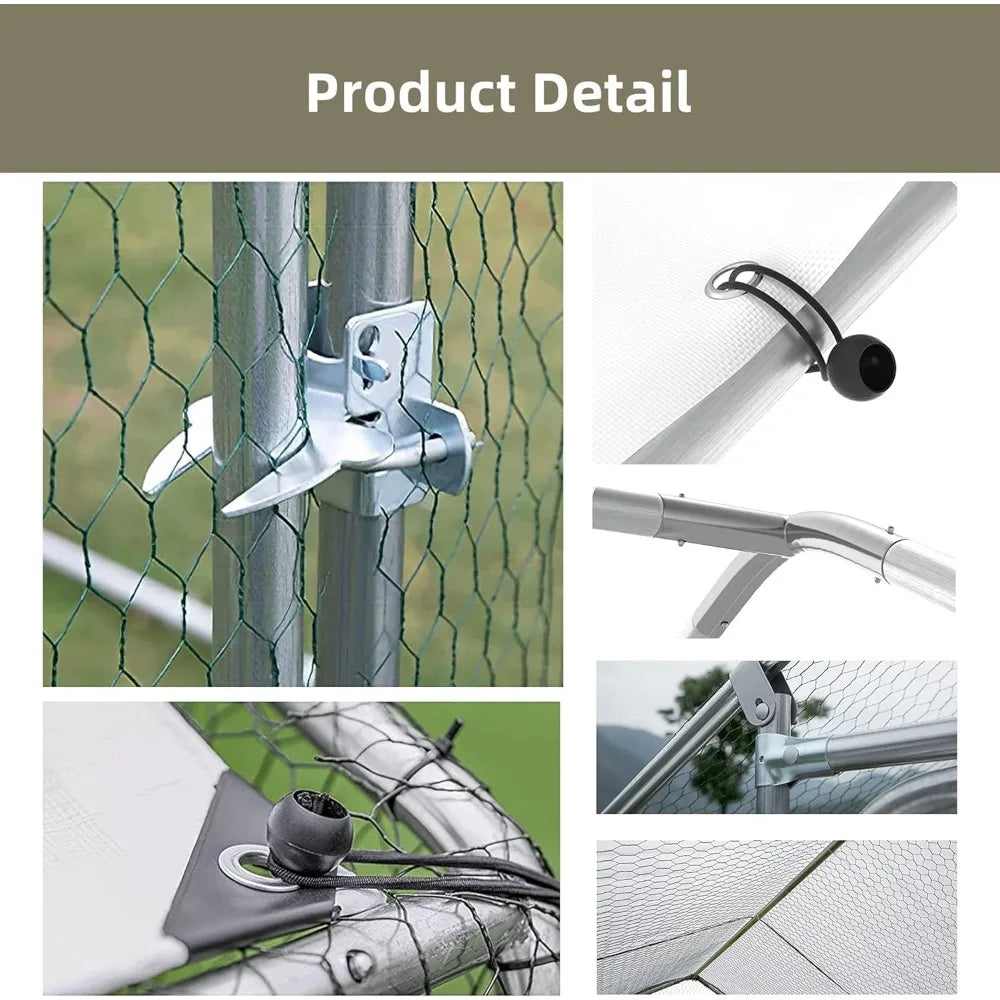 Large Metal Chicken Run Walk-in Poultry Cage Spire-Shaped Chicken Coop with Waterproof and Anti-Ultraviolet Cover for Outside,Ba