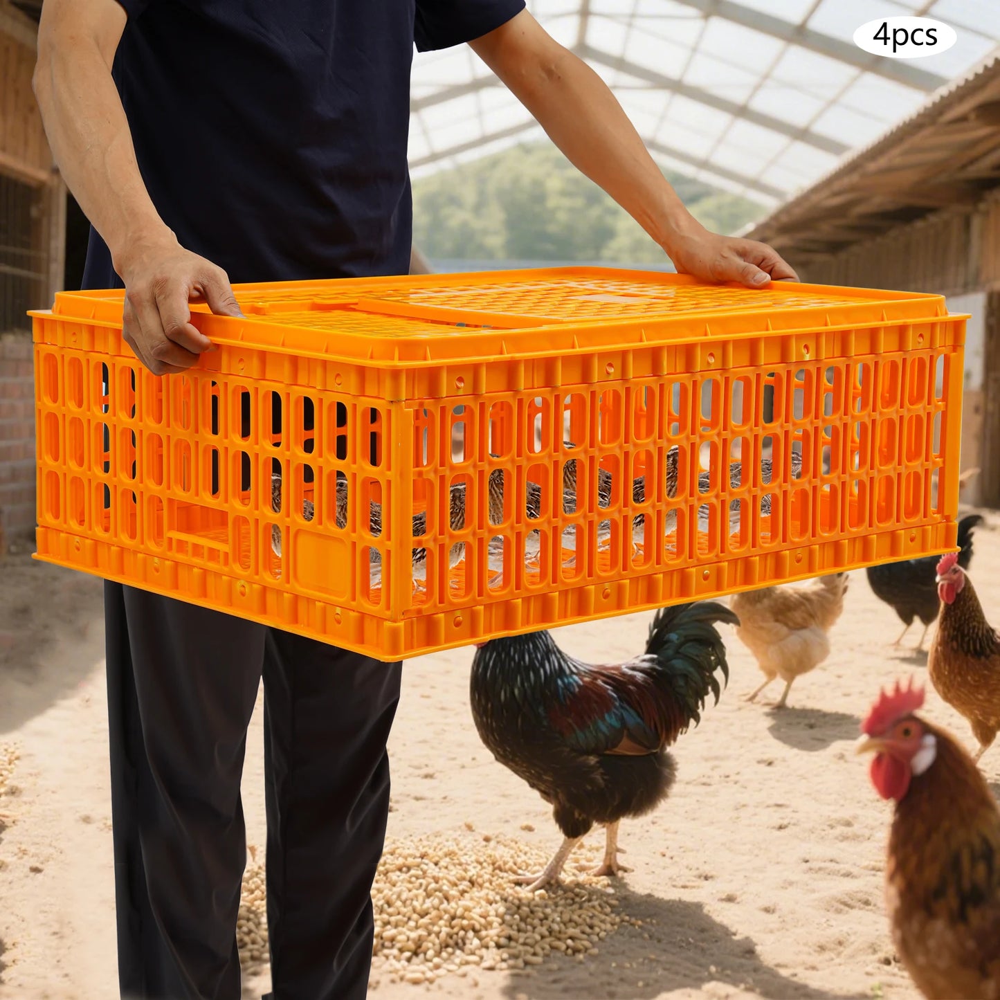 Plastic Chicken Transport Cage Stackable Poultry Crate Ventilated Farm Animal Carrier for Chickens Ducks