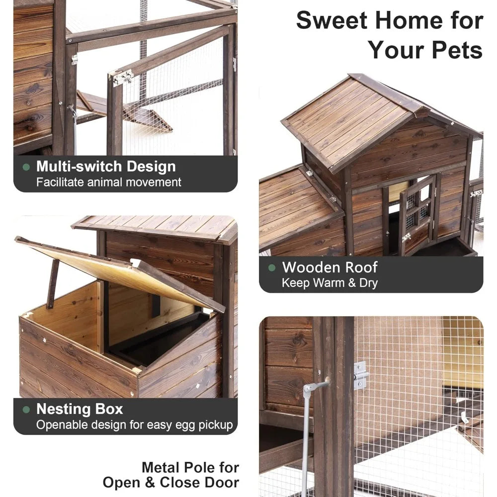 80'' Chicken Coop Wooden Hen Fence, Duck, Chicken Cage with Nesting Box & Removable Tray, Small Animal Hutch