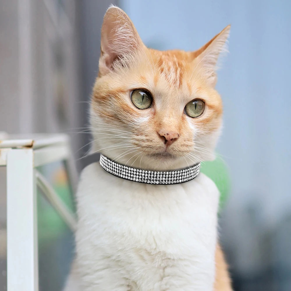 Rhinestone Bling Soft Pink Suede Cat Collar with Bell Safety Breakaway Buckle Adjustable XS/S Sizes for Kitten