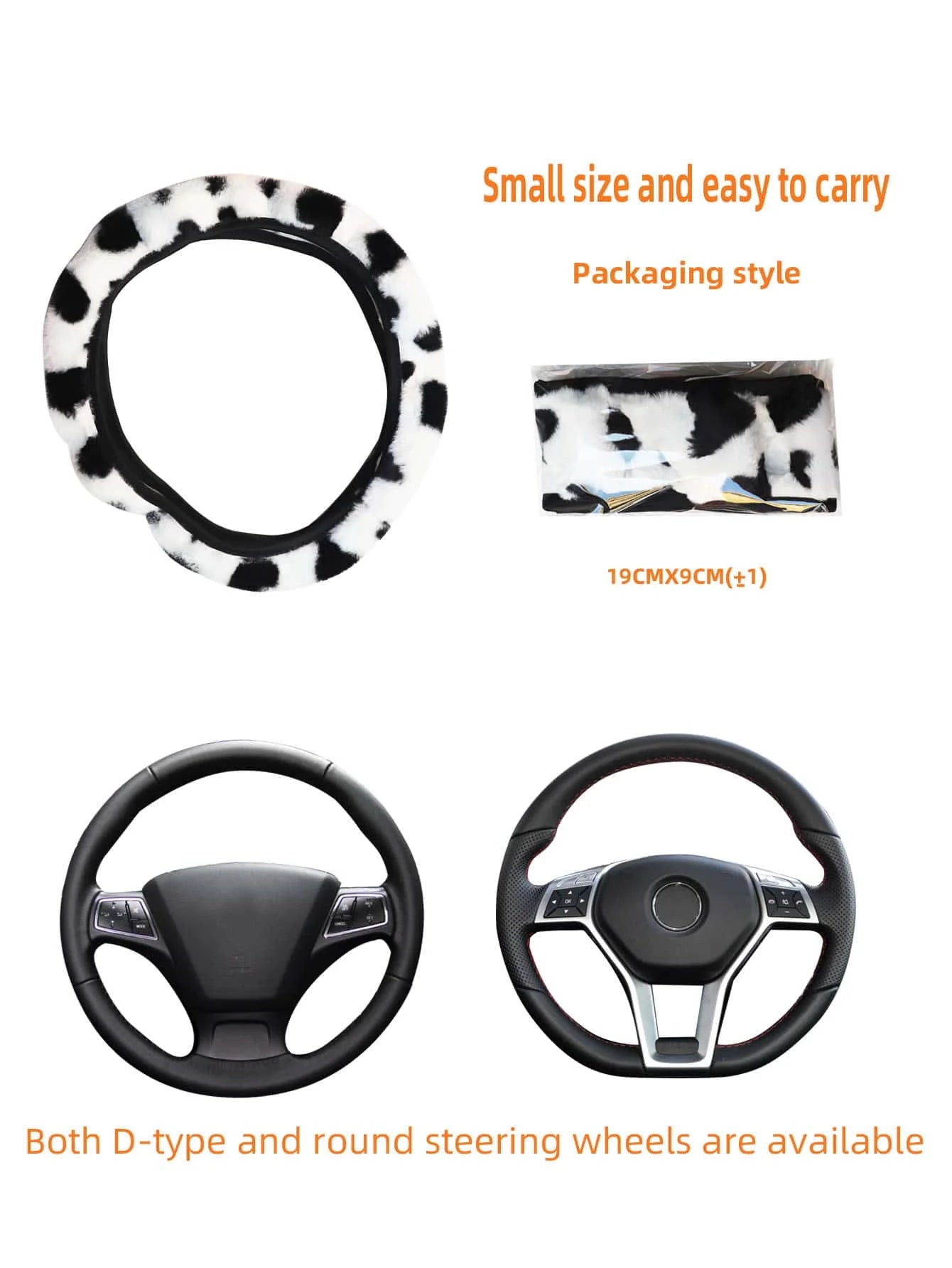 Plush Cow Print Steering Wheel Cover for Winter Car Interior, Soft & Warm Grip