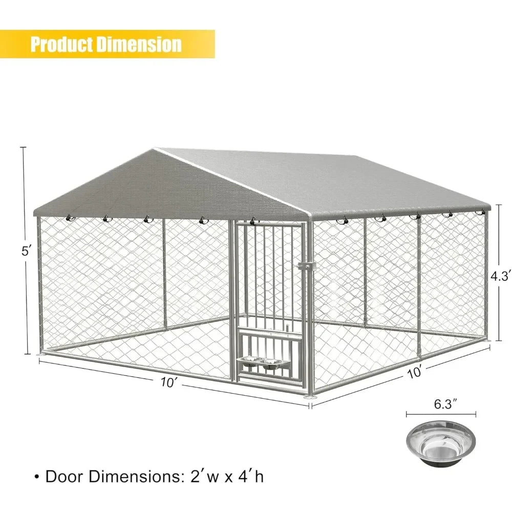 Dog Kennel Outdoor, Dog House with Waterproof Roof & Secure Lock, Large Dog Crate Fence, Outside Pet Playpen for Chicken