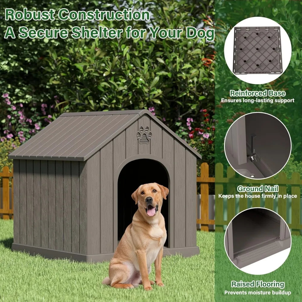 Indoor Outdoor Waterproof Dog House with Air Vents, Elevated Floor, Easy Assembly, Sturdy Puppy Shelter