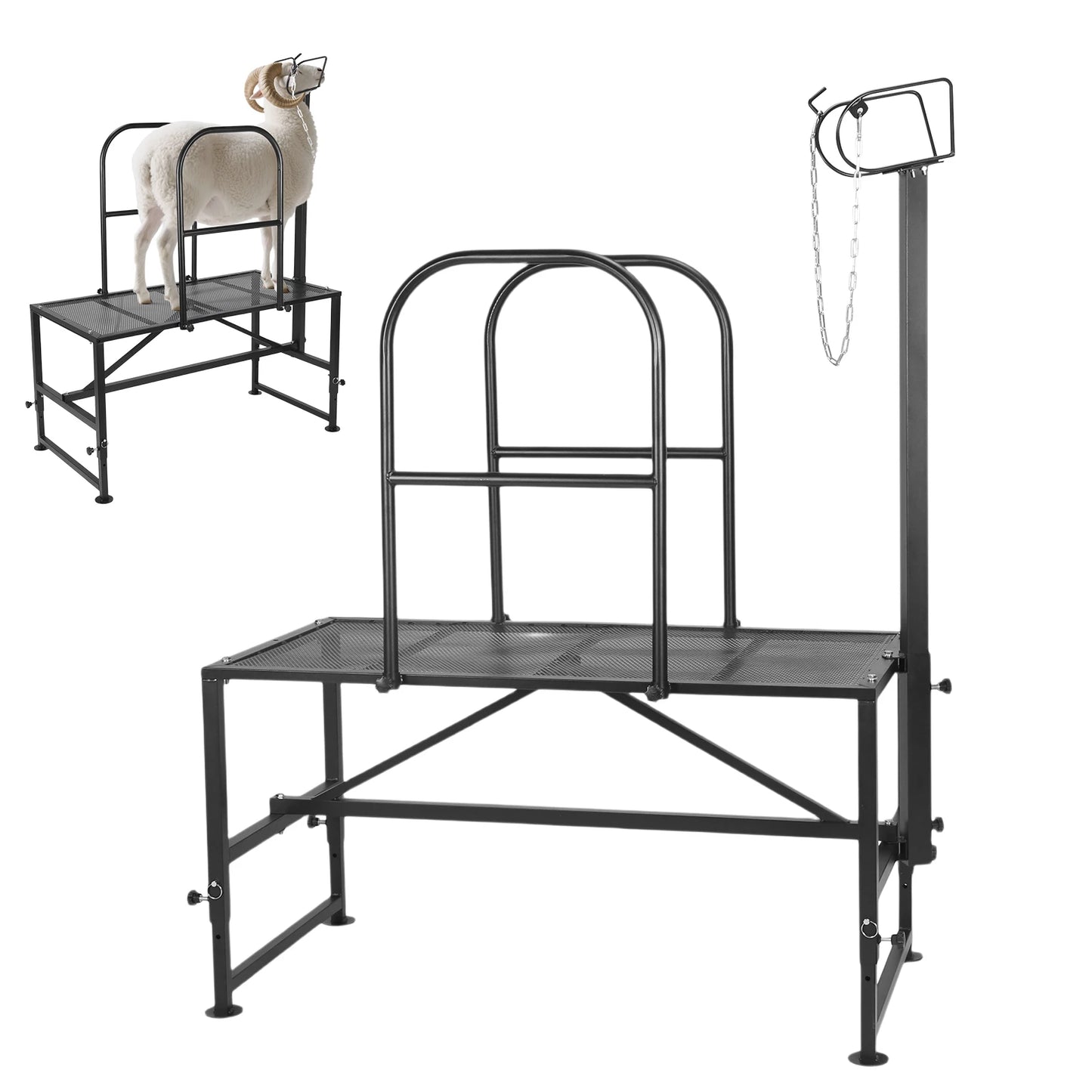 Goat Milking Stand Sheep & Goat Trimming Stand Adjustable Height Goat Shearing Livestock Stand with Headpiece and Nose Loop