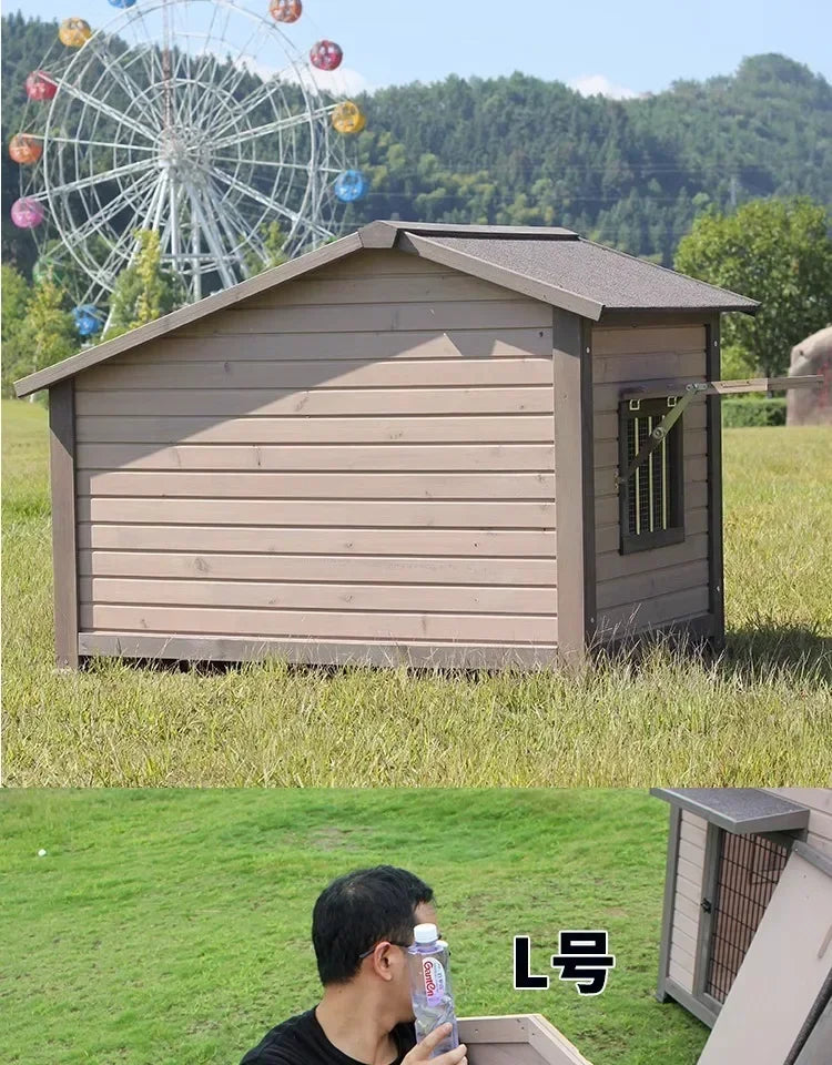 Outdoor Solid Wood Sunscreen Rain Protection Dog House Kennel Dog Cage Dog House Dog, Courtyard Villa Universal