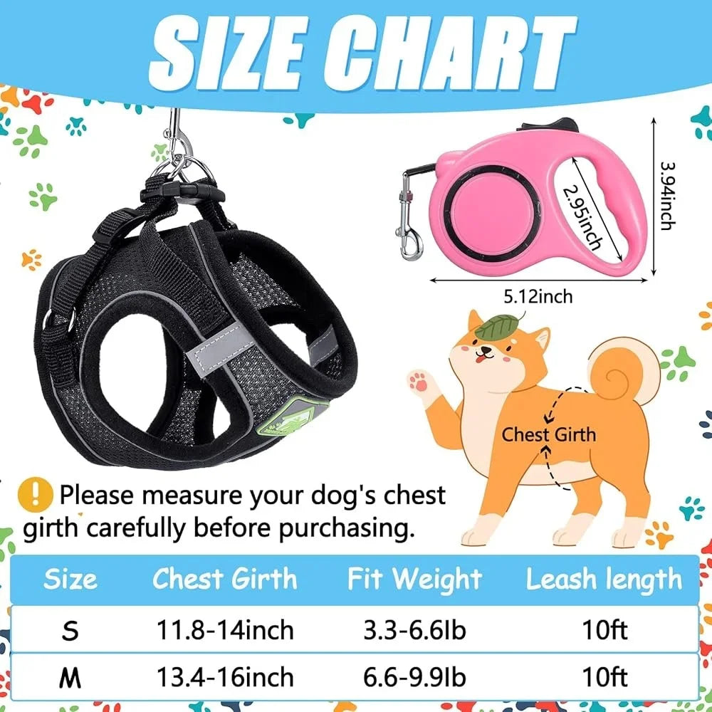 6 Pcs Dog Harness Set with Retractable Leash Bowknot Collar Mesh Vest Small Pet Training Walking